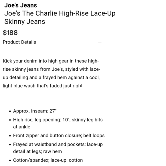 Joe's Jeans Charlie High Rise Skinny Lace Up Ankle - Picture 13 of 13